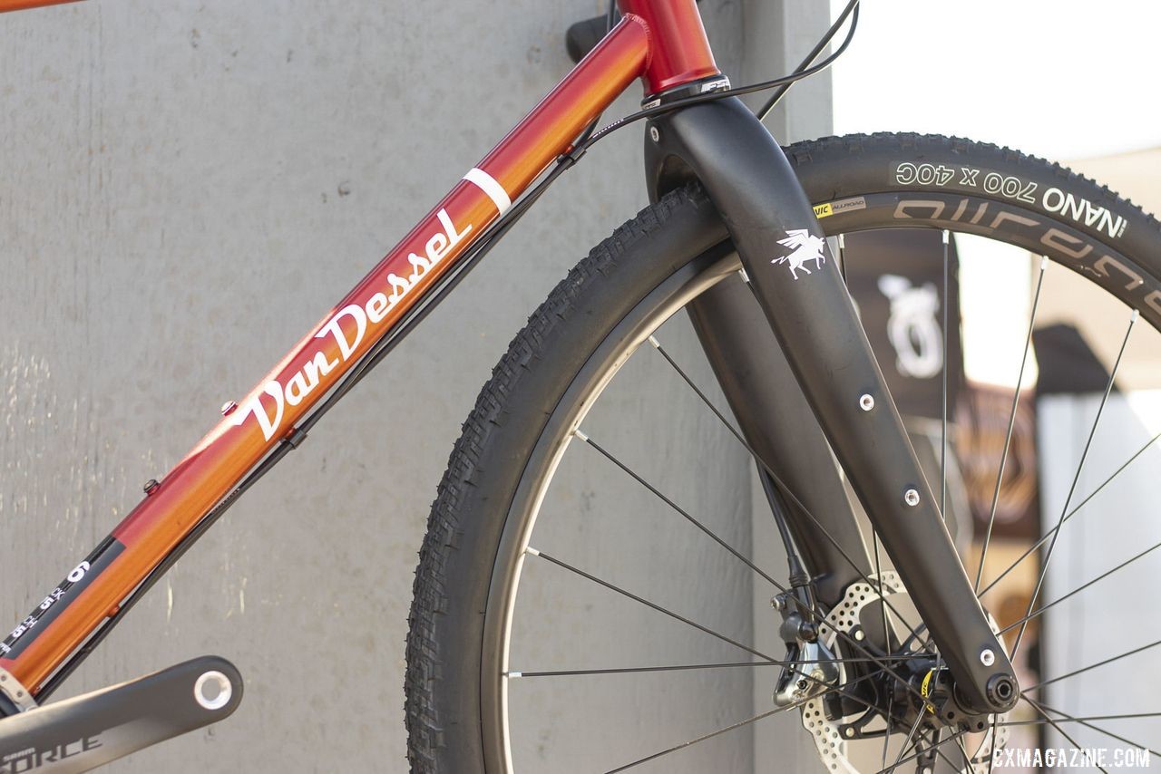 Van Dessel's newest do-it-all bike, the Day Ripper, comes with the company's cross fork with adventure mounts. 2019 Sea Otter Classic. © A. Yee / Cyclocross Magazine