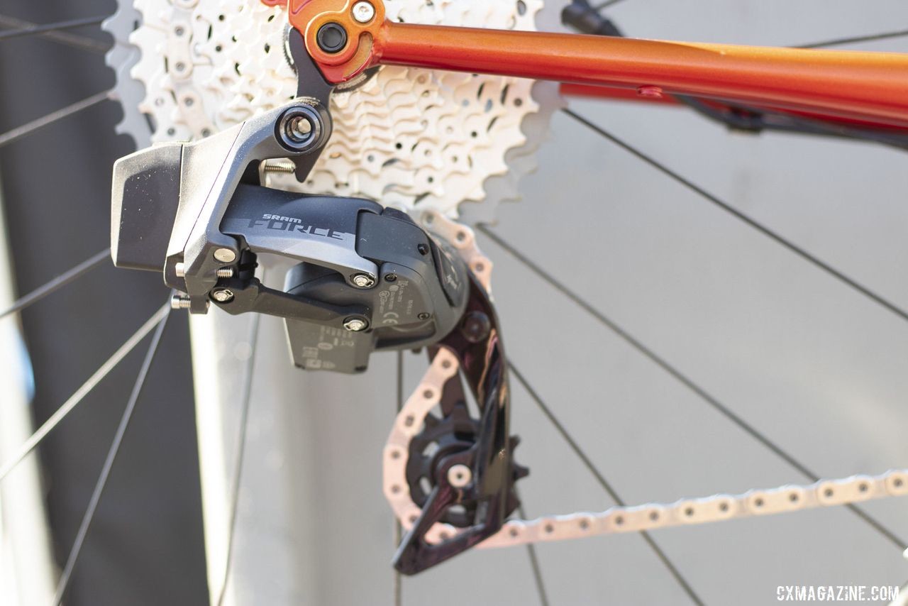 Van Dessel's newest do-it-all bike, the Day Ripper, has a SRAM Force eTAP AXS build option, as shown here. 2019 Sea Otter Classic. © A. Yee / Cyclocross Magazine