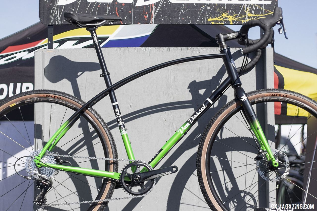 The curvy, steel Van Dessel WTF gets a new black/green fade color scheme. 2019 Sea Otter Classic. © A. Yee / Cyclocross Magazine