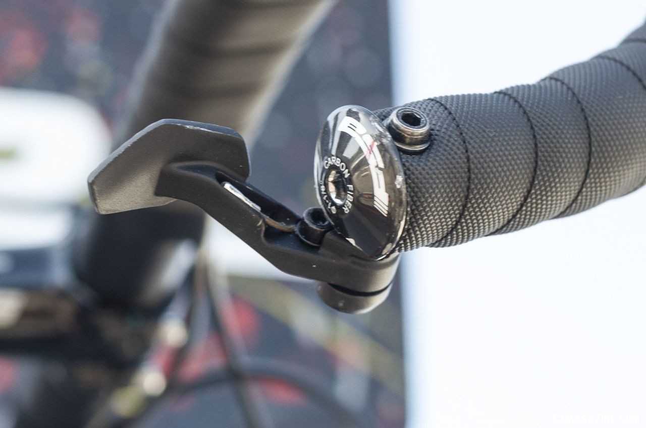 Van Dessel's Day Ripper and the prototype titanium gravel bike featured dropper posts with an FSA dropper post lever. The company is working on its own lever. 2019 Sea Otter Classic. © A. Yee / Cyclocross Magazine