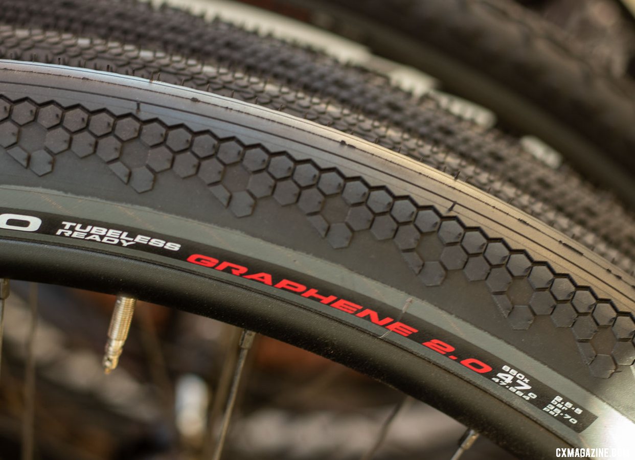 Can you see the diference? We couldn't, but these Terreno tires now feature Graphene 2.0, and is said to use three different compounds for better grip, rolling resistance and durability. 2019 Sea Otter Classic. © A. Yee / Cyclocross Magazine