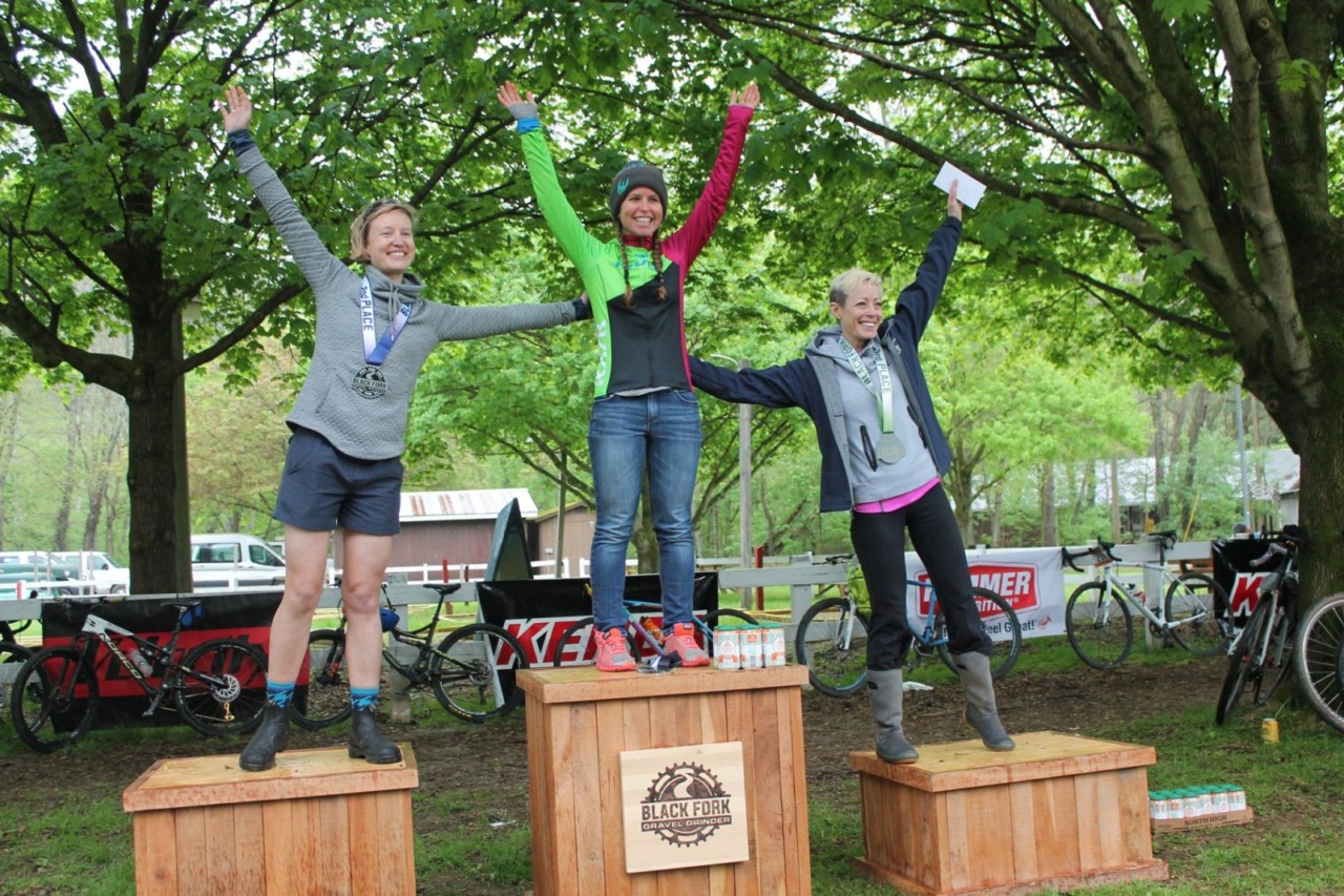 Women's podium. 2019 Black Fork Gravel Grinder, Ohio. © Alecia Simpson