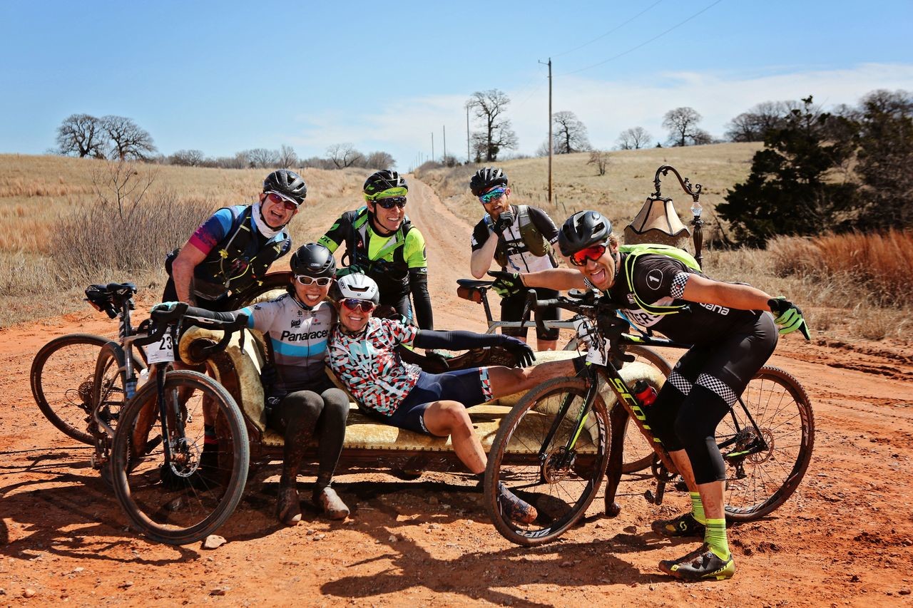 Amy Charity, on couch right, is expected to be a podium contender if healthy. Salsa Chase the Chaise Lounge. © Scott Haraldson / Salsa Cycles