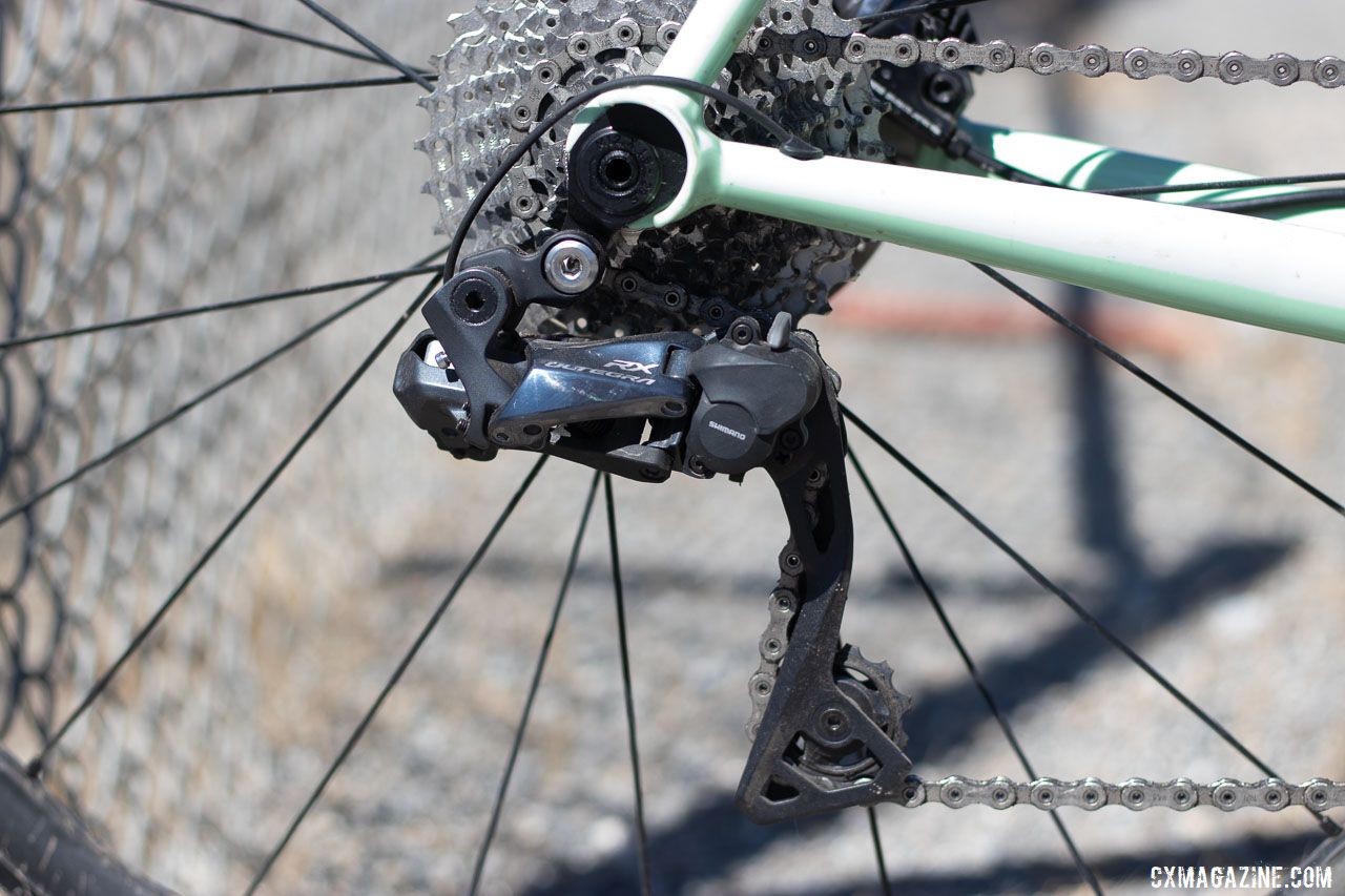 The RX805 rear derailleur offers clutch technology originally developed for use offroad. Aaron Bradford's Rock Lobster team cyclocross bike. 2019 Sea Otter Classic. © A. Yee / Cyclocross Magazine