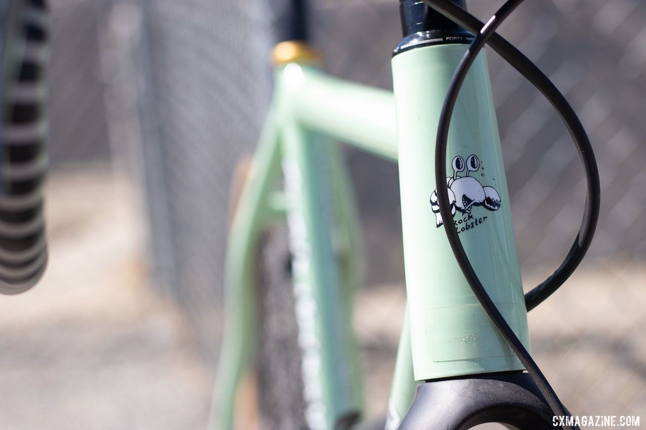 The Rock Lobster logo is iconic in handmade frame circles. Aaron Bradford's Rock Lobster team cyclocross bike. 2019 Sea Otter Classic. © A. Yee / Cyclocross Magazine