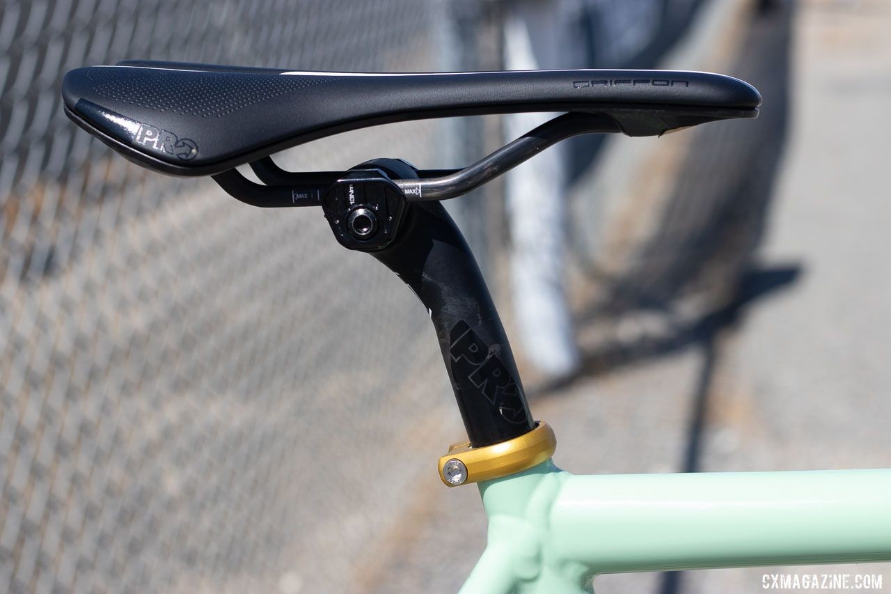 PRO produces saddles as well, Bradford chose a carbon railed Griffon. Aaron Bradford's Rock Lobster team cyclocross bike. 2019 Sea Otter Classic. © A. Yee / Cyclocross Magazine