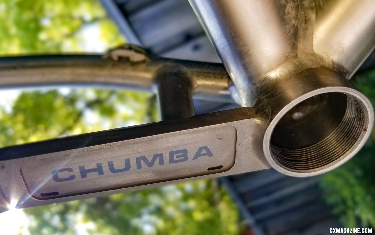 Chumba boasts great tire clearance (up to 700c x 50mm) and chainring clearance (46 1x, or double ring) with a machined plate on the drive side chainstay. © A. Yee / Cyclocross Magazine