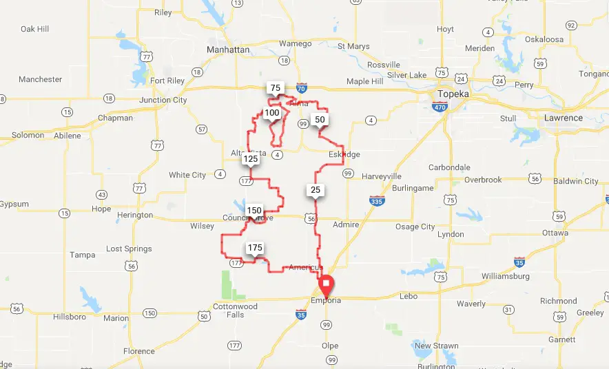 The 2019 Dirty Kanza 200 route is heading north from Emporia.