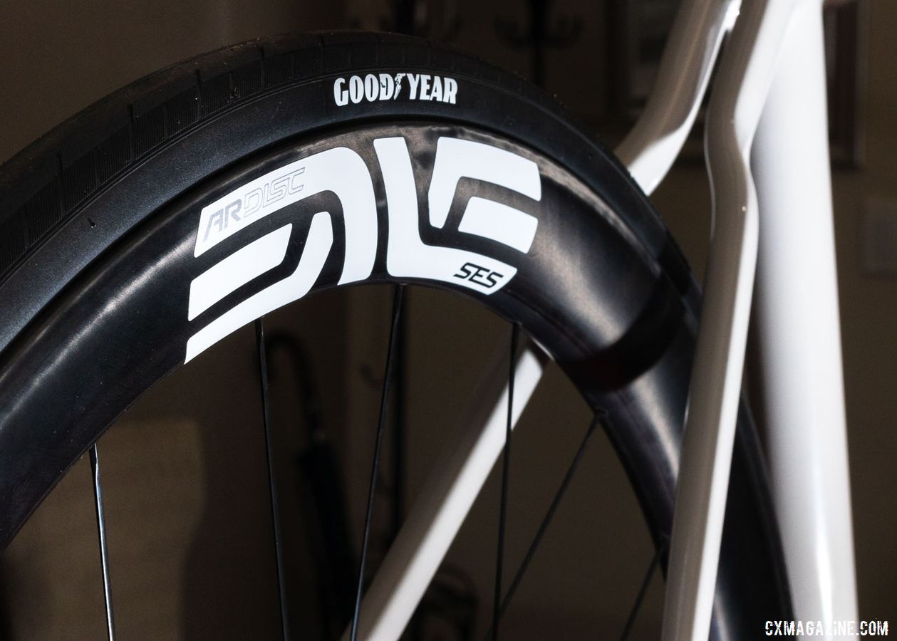 ENVE's new 25mm-wide SES 3.4 AR aero road wheelset is designed to be aero with 28-32mm road tires. 2019 Sea Otter Classic. © A. Yee / Cyclocross Magazine