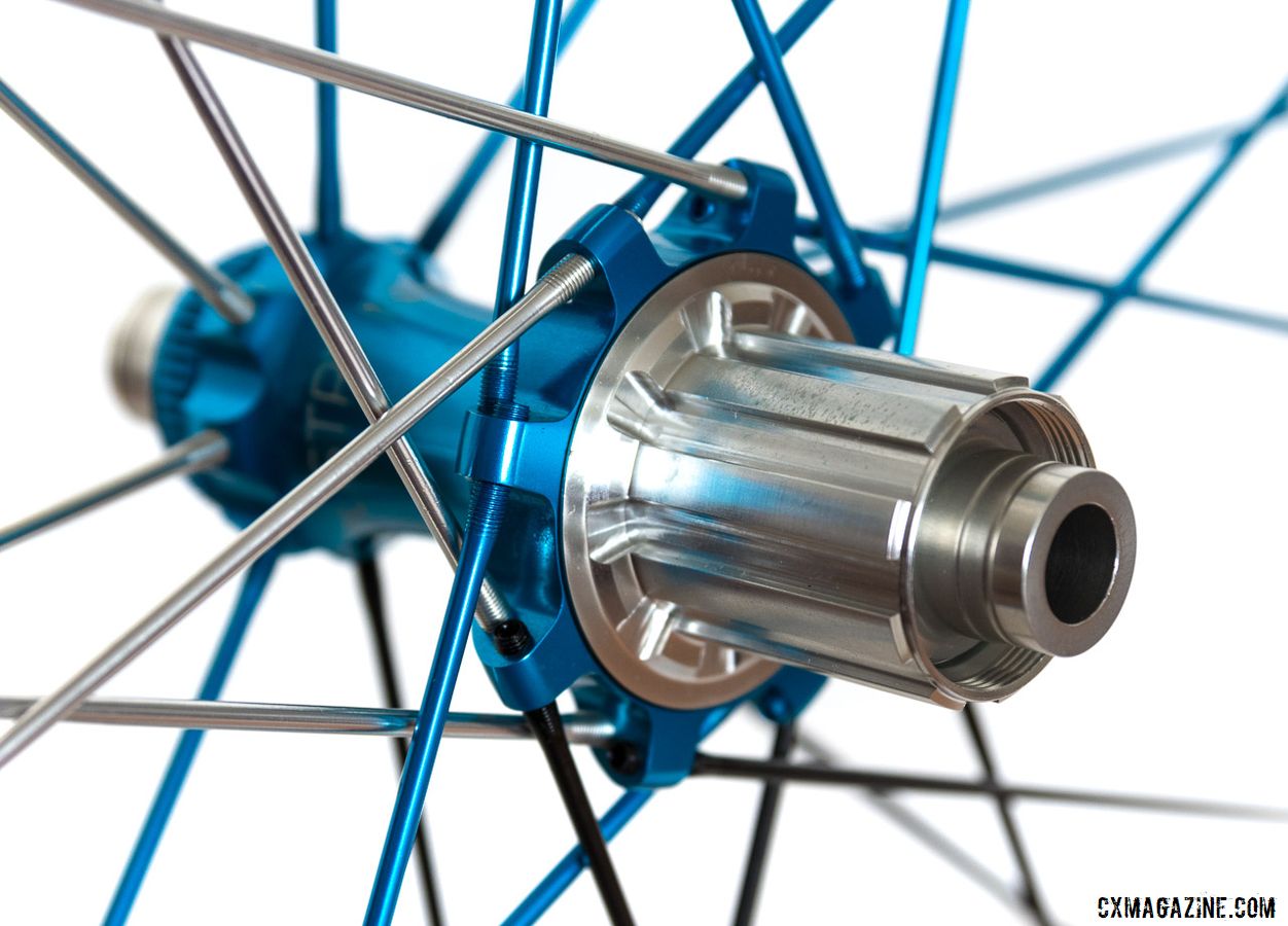 The alloy spokes are threaded into the hub. Boiled linseed oil is the preferred spoke thread lube. Industry Nine Ultralite 240 TRA Carbon Tubeless Clincher Wheelset. © C. Lee / Cyclocross Magazine