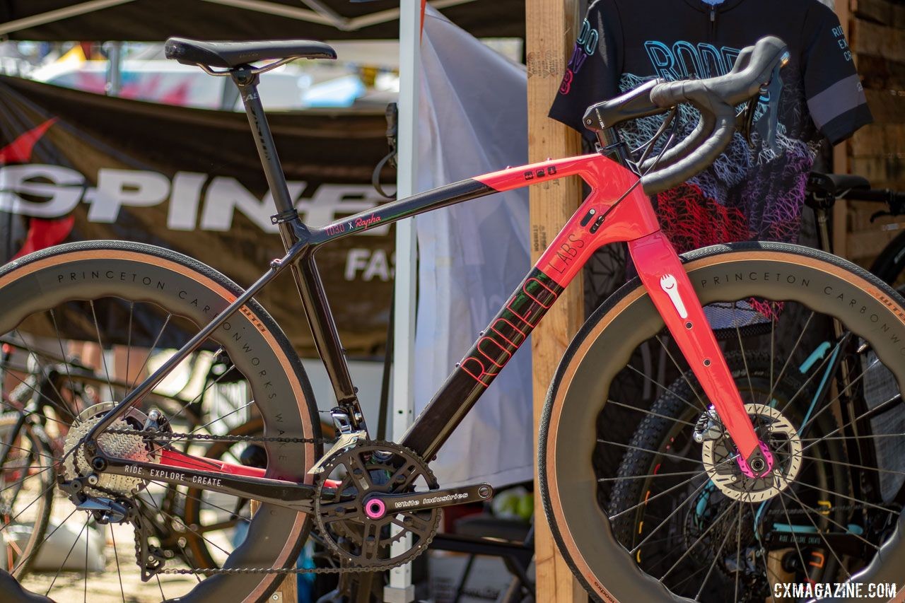 Rodeo Labs was showing off a Trail Donkey 3.0 Rapha edition. The pink color scheme and "ex duris gloria" (glory through suffering) on the chainstay will cost you a cool $200 extra. 2019 Sea Otter Classic. © Cyclocross Magazine