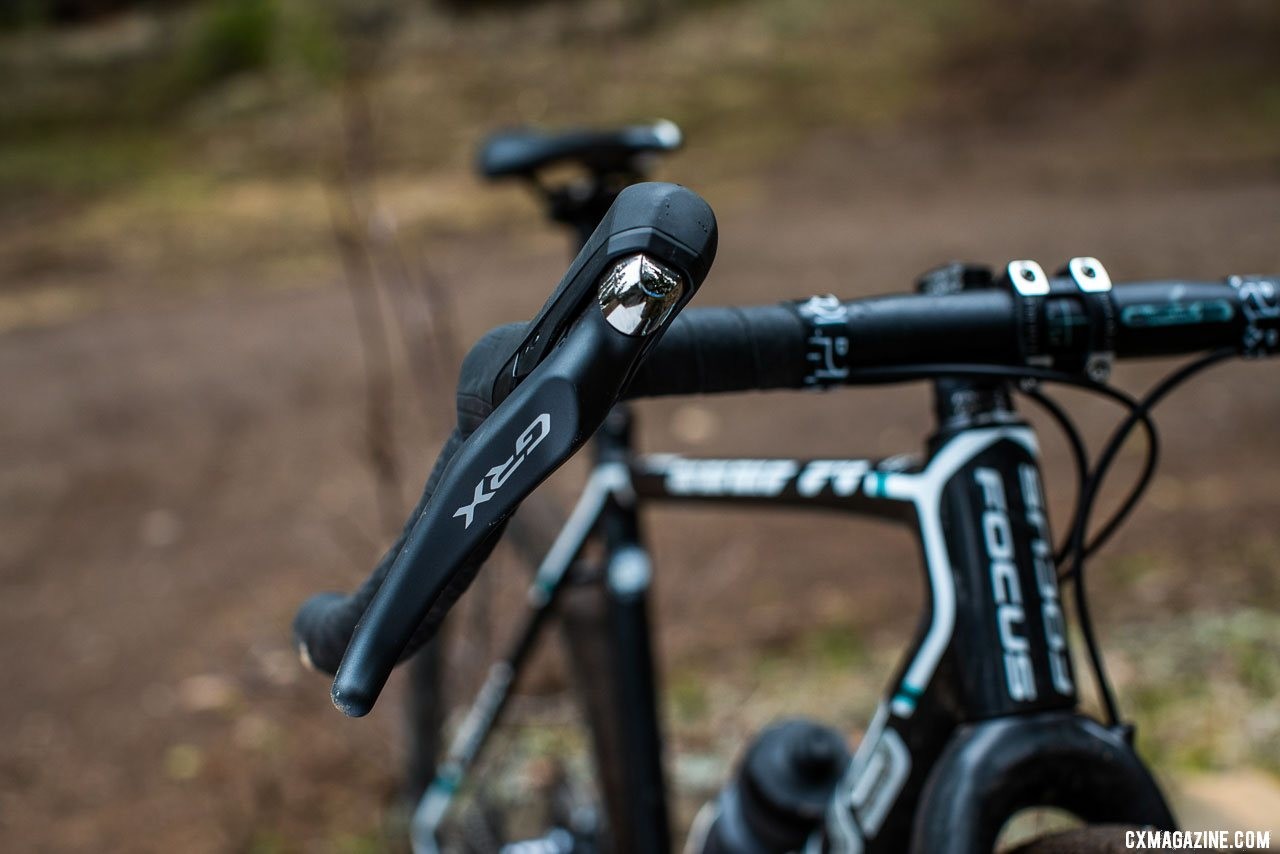 Shimano GRX components feature a reshaped and retextured hood and lever. photo: Sterling Lorence