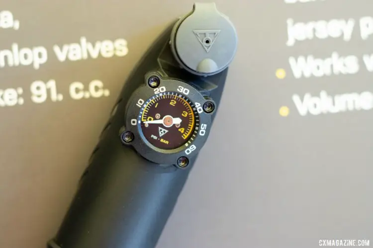 Can't feel the pressure? Topeak's has three new "G" mini pumps with gauges. There's a Roadie DA G (Dual Action), MTB DA G, and an MTB TT (Twin Turbo) G. The DA G pumps start at $34.95. © A. Yee / Cyclocross Magazine