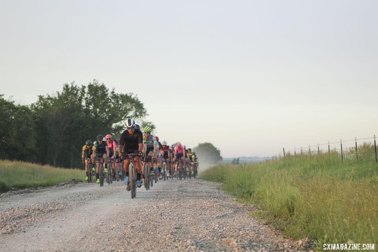 The front group rolls early. 2019 Men's Dirty Kanza 200 Gravel Race. © Z. Schuster / Cyclocross Magazine