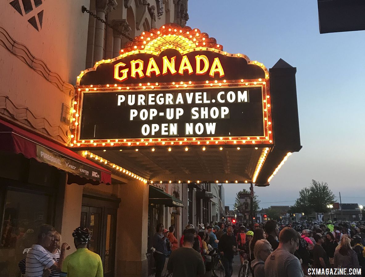 The Granada Theater is a focal point in Emporia. Mark Symns Rider Diary, 2019 Dirty Kanza 200. © M. Symns / Cyclocross Magazine