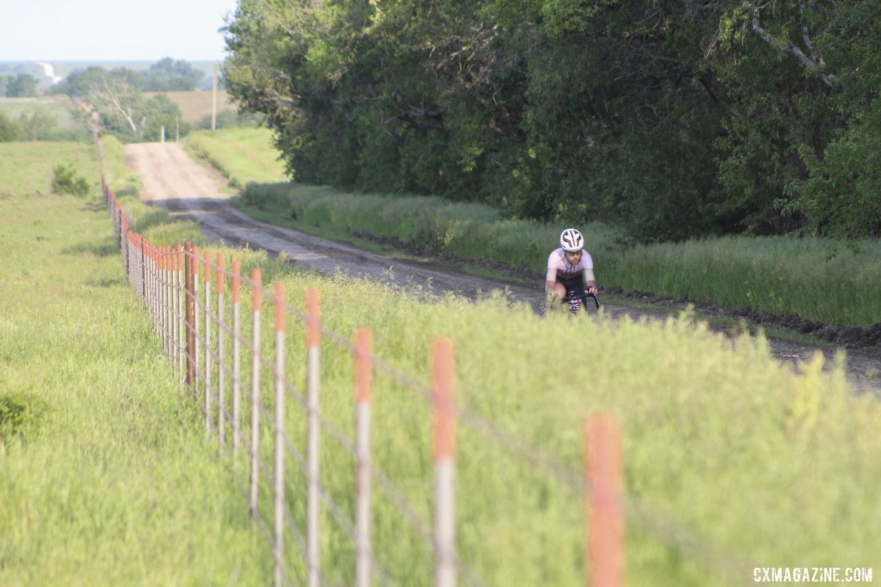 Christian Meier continues well off the front at Mile 40. 2019 Dirty Kanza 200 Gravel Race. © Z. Schuster / Cyclocross Magazine