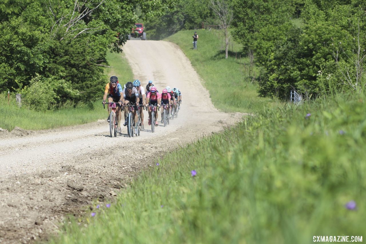 Ted King leads a reduced lead group at Mile 85. 2019 Dirty Kanza 200 Gravel Race. © Z. Schuster / Cyclocross Magazine
