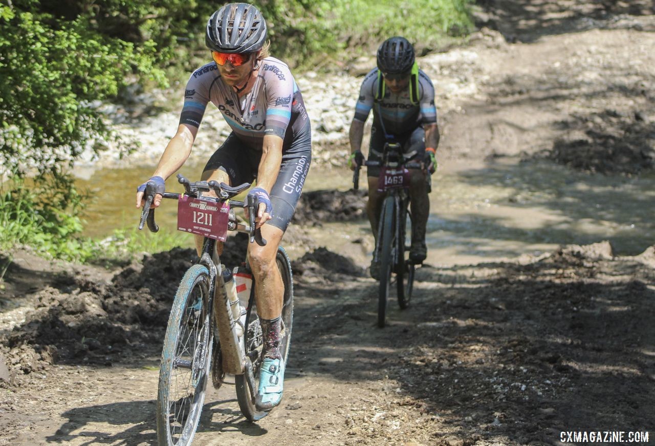 Mat Stephens helps lead the Panaracer team to the Crusher. 2019 Dirty Kanza 200 Gravel Race. © Z. Schuster / Cyclocross Magazine