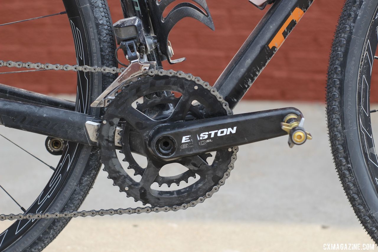 Nauman used an Easton EC90 SL crankset with 47/32t Gravel Shifting Rings. Amanda Nauman's 2019 DK200 Niner RLT 9 RDO Gravel Bike. © Z. Schuster / Cyclocross Magazine