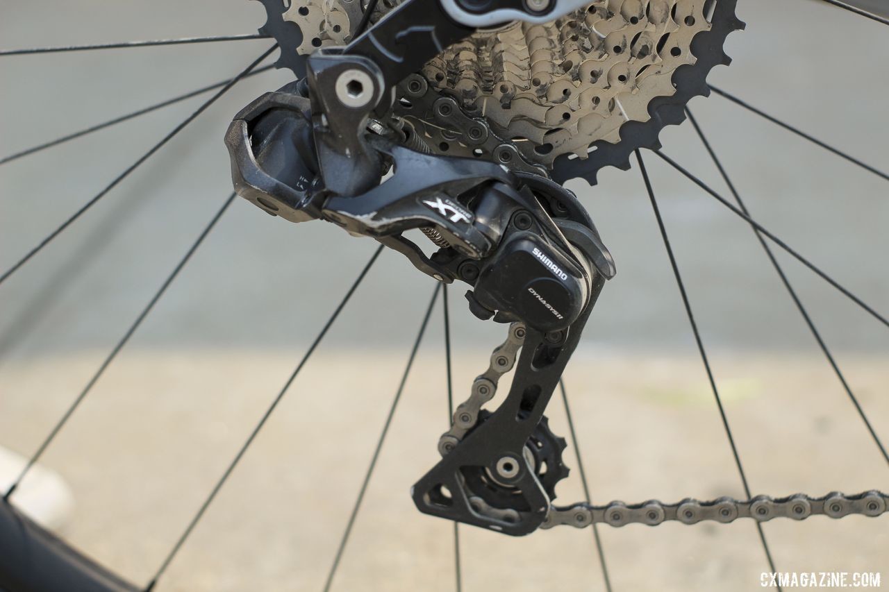 Rockwell opted for a Di2 XT mountain bike derailleur for her 1x setup. Amity Rockwell's DK200 Allied Able Gravel Bike. © Z. Schuster / Cyclocross Magazine