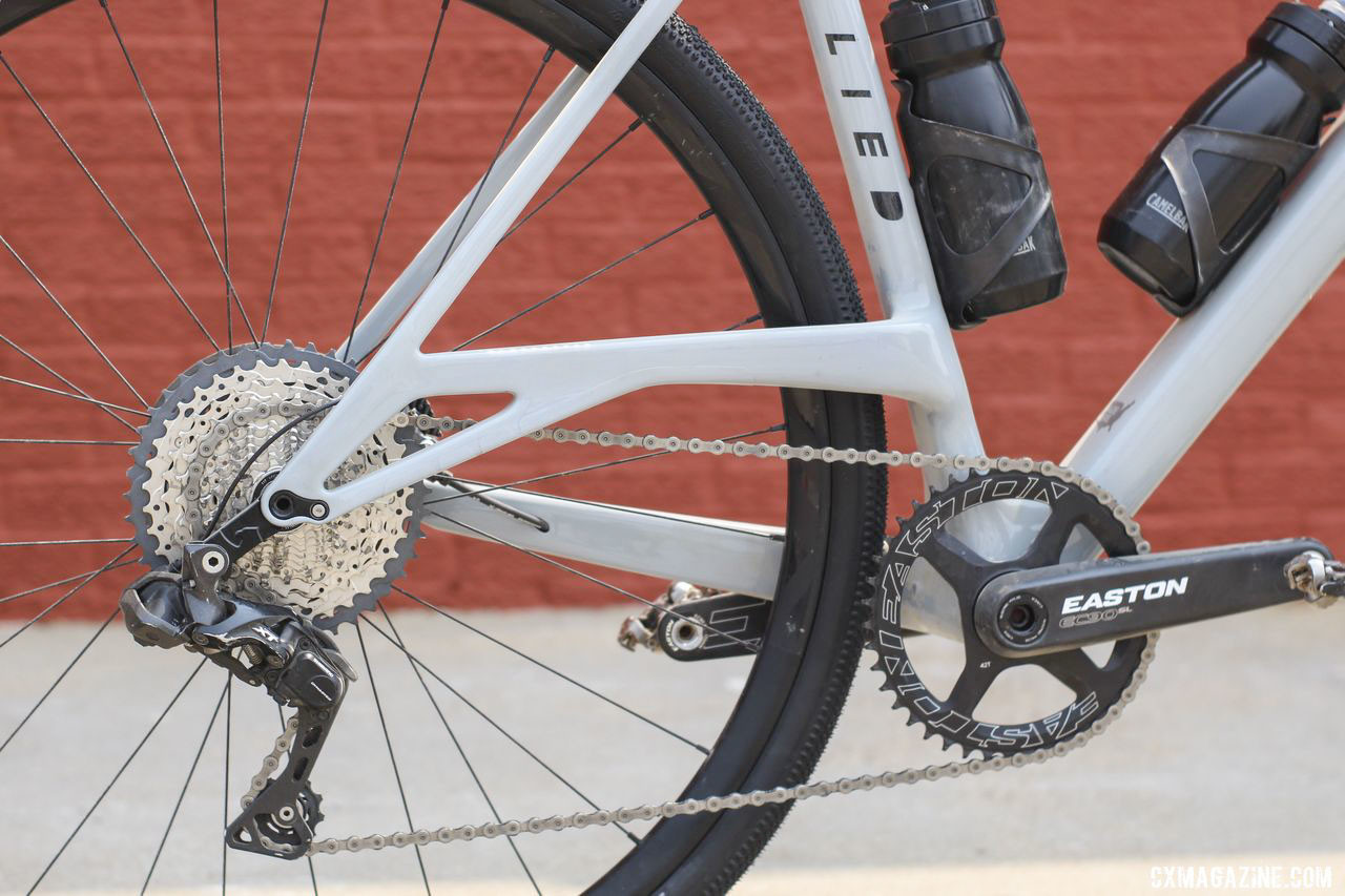 The unique raised chainstay on the drive side of the Able is tough to miss. Amity Rockwell's DK200 Allied Able Gravel Bike. © Z. Schuster / Cyclocross Magazine