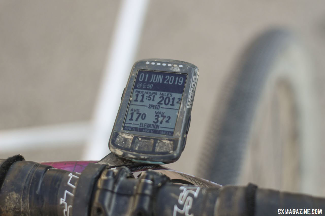 Rockwell measured her ride with a Wahoo Elemnt Bolt. Amity Rockwell's DK200 Allied Able Gravel Bike. © Z. Schuster / Cyclocross Magazine