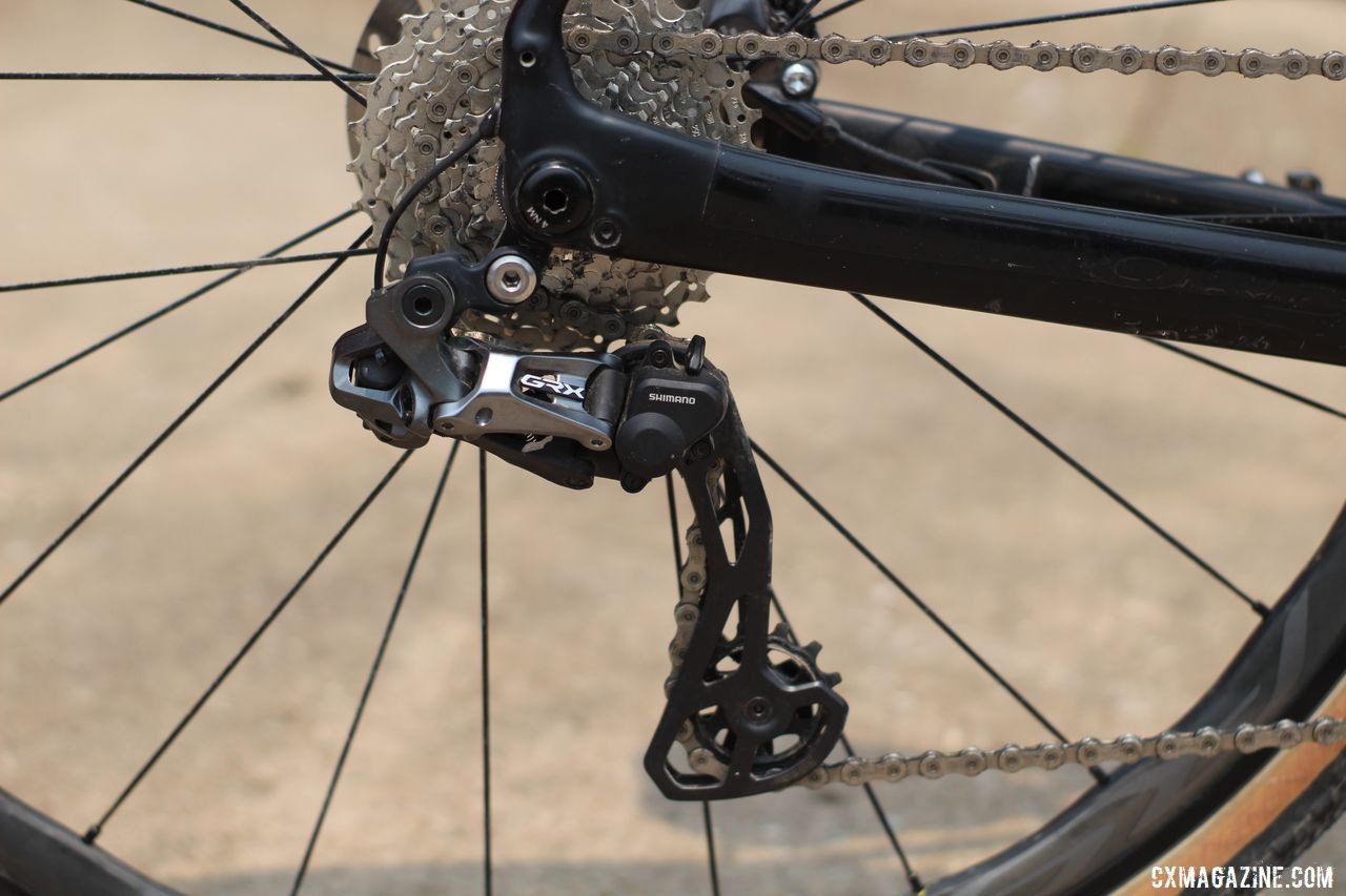 Mueller ran the new GRX GX817 Di2 rear derailleur that has a clutch like the RX805 released last year. Erica Mueller's Orbea Terra with Shimano GRX. © Z. Schuster / Cyclocross Magazine