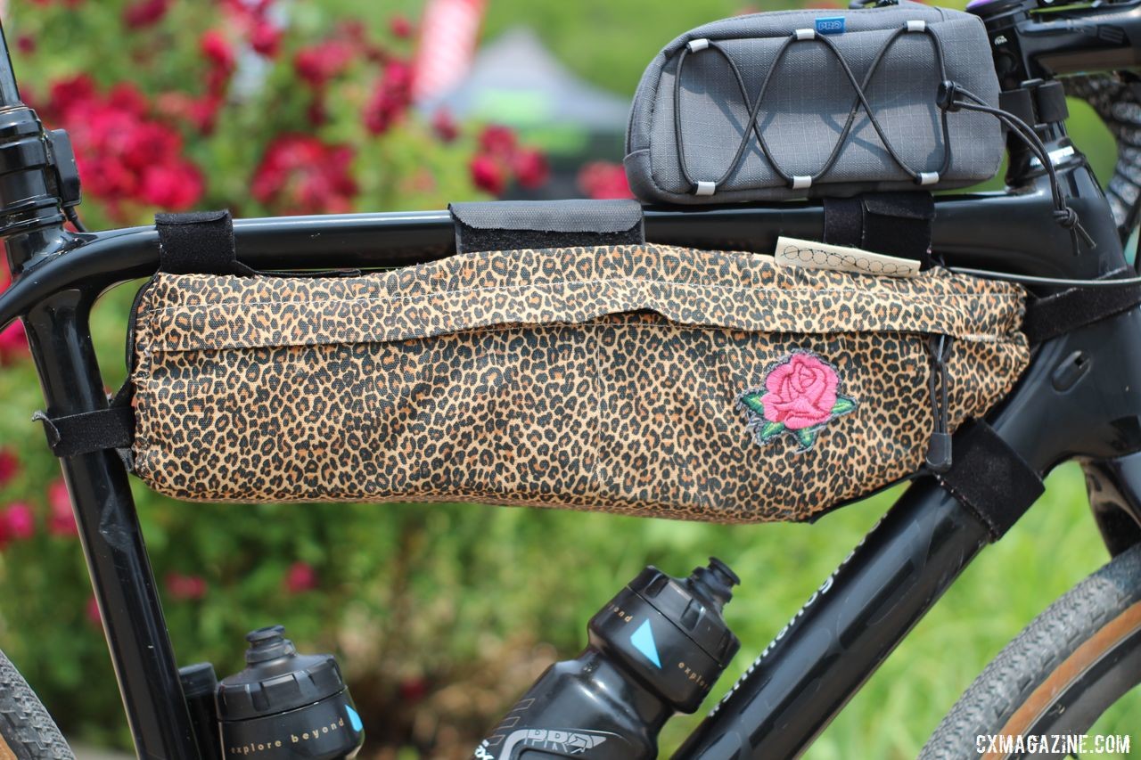 You can always spot Mueller on a gravel ride with her Outer Shell leopard-print bag with a rose added for good measured. Erica Mueller's Orbea Terra with Shimano GRX. © Z. Schuster / Cyclocross Magazine