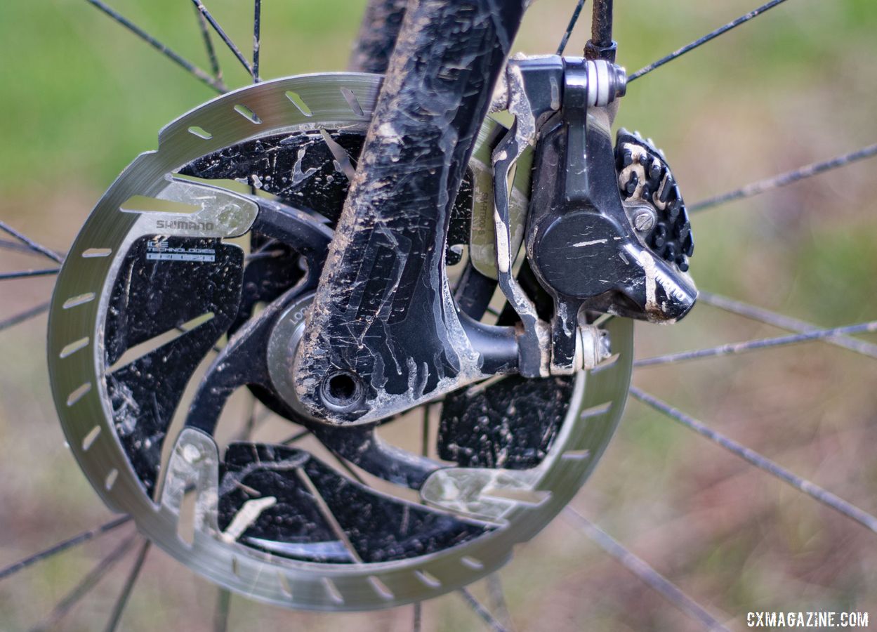 Nash swapped the fork on her Terra for cross season, hoping to speed up steering. Her ENVE fork uses post mount brakes, and as such she has installed an R785 brake caliper as well. Katerina Nash's 2019 Lost and Found-winning gravel bike. © A. Yee / Cyclocross Magazine