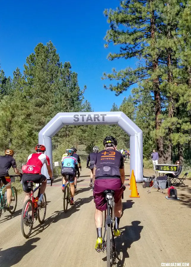 For the first time, the race had several miles of paved neutral roll-out before the race timing and climbing began. 2019 Lost and Found gravel race. © A. Yee / Cyclocross Magazine