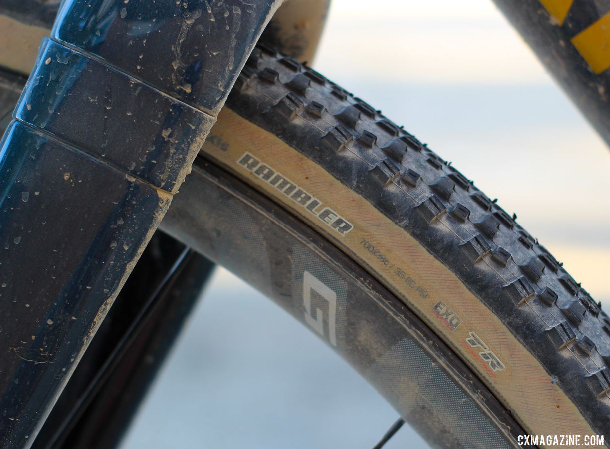 Based on a rec from friends, Max ran 700c x 38mm Maxxis Ramblers with the EXO casing. Sarah Max's 2019 DK200 Argonaut GR2 Gravel Bike. © Z. Schuster / Cyclocross Magazine