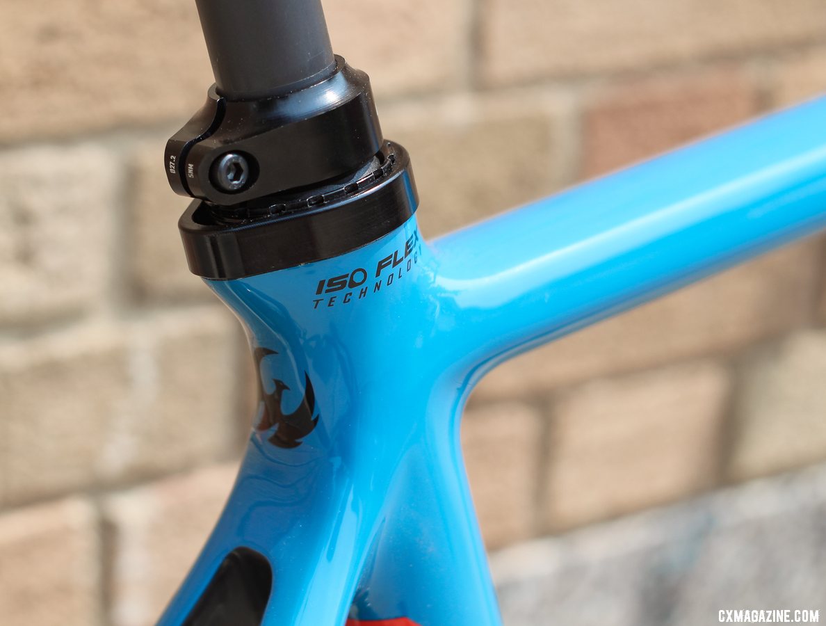 Pivot's all-new versatile Vault cyclocross/gravel bike boasts Pivot's patent-pending ISO FLEX insert to isolate the seat post from vibration. It relies on a standard splined bottom bracket tool for removal. © Cyclocross Magazine
