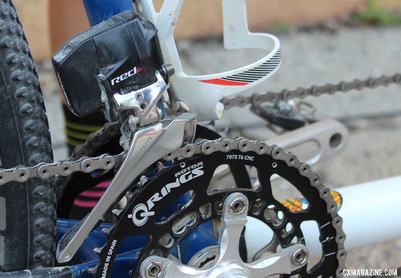 Andrew set the SRAM Red eTap derailleur up with "super compact" 46/30t rings on the two inner chain rings of a Race Face Forged triple crank. Dori and Andrew Coetzee's Ritchey Double Switchback Break Away Tandem. © Z. Schuster