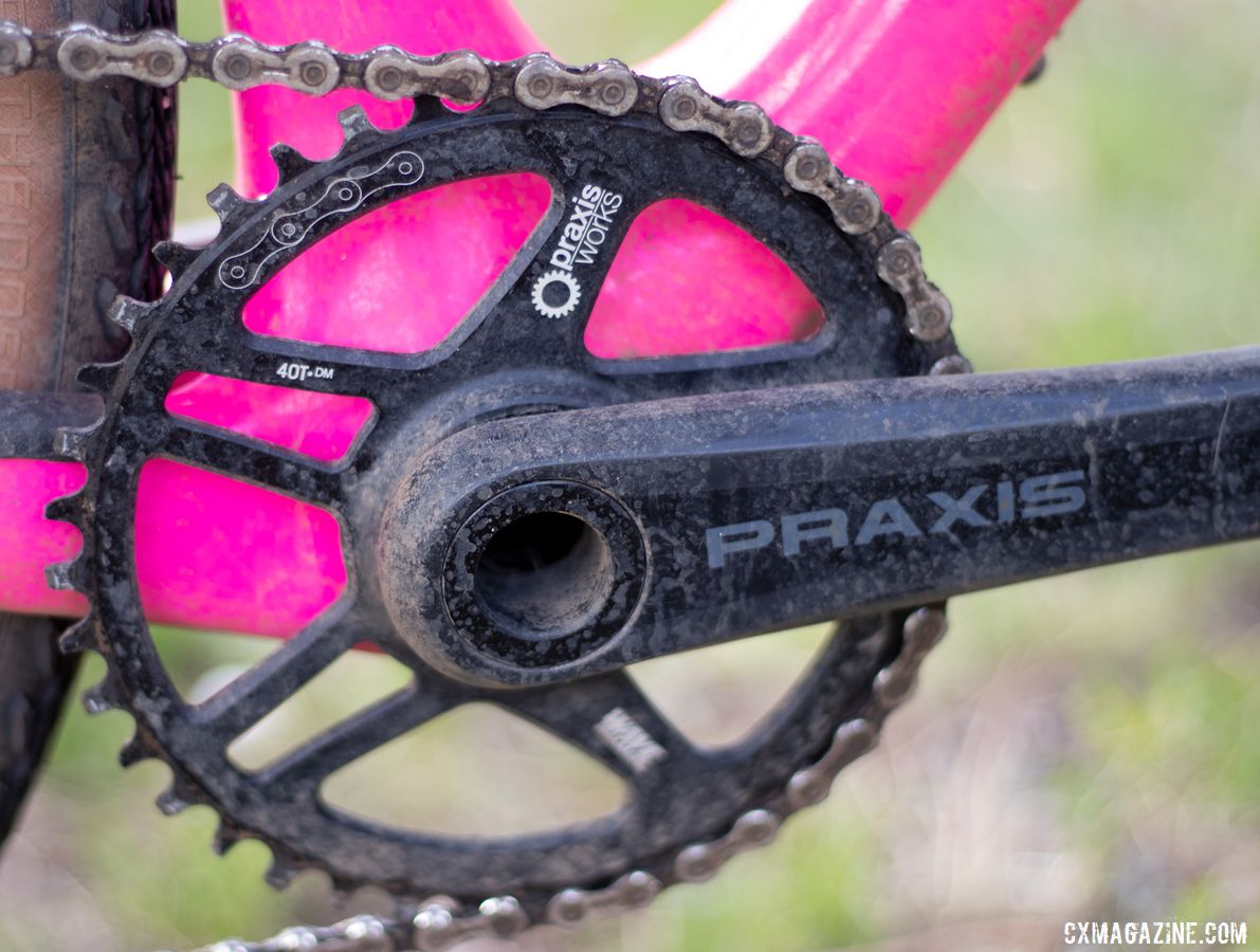 Praxis has made inroads on the OEM market in the last few years with products like the Zayante Carbon crankset, which can be set up in 1x or 2x configurations. Sarah Sturm's 2019 Lost and Found Specialized Diverge gravel bike. © A. Yee / Cyclocross Magazine
