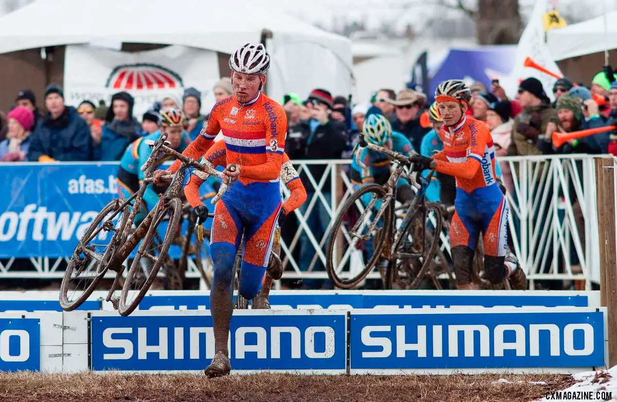 Mike Teunissen leading the chase of Bosmans at the 2013 UCI Cyclocross World Championships in Louisville. © Cyclocross Magazine