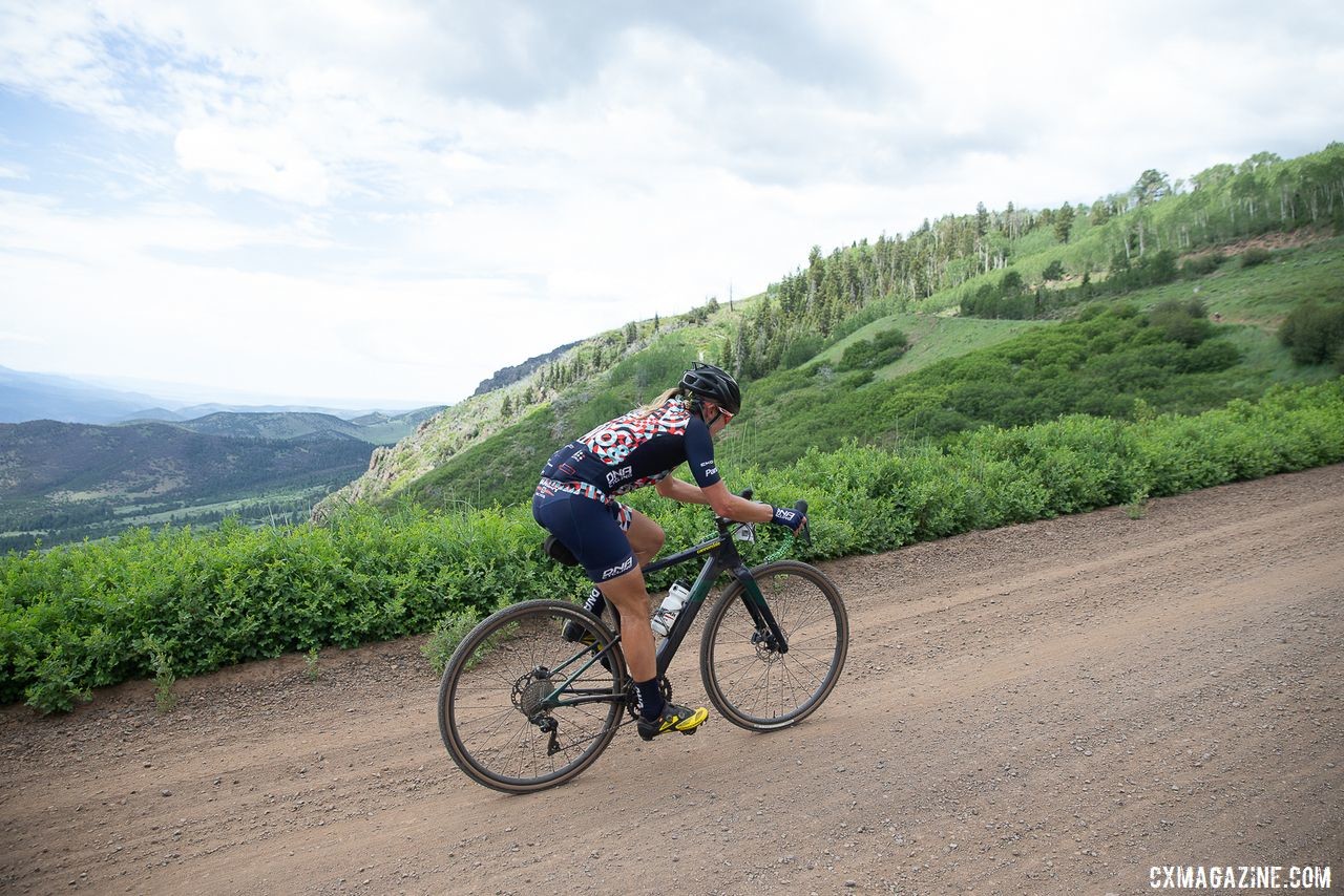 Amy Charity ascends the Col d' Crush on her new Topstone Carbone gravel bike. 2019 Crusher in the Tushar Gravel Race. © Cathy Fegan-Kim / Cottonsox Photo
