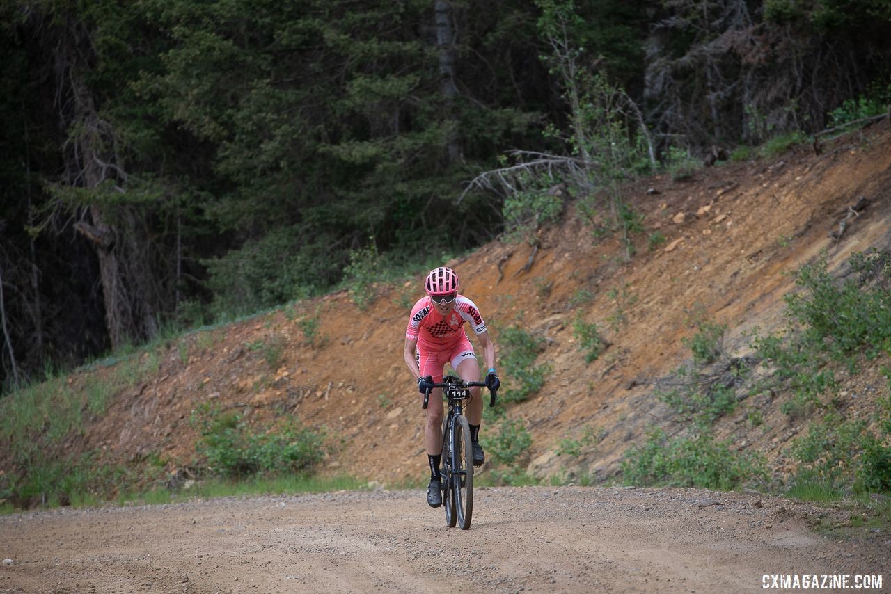 Sarah Max climbs the Col d' Crush chasing a spot on the podium. 2019 Crusher in the Tushar Gravel Race. © Cathy Fegan-Kim / Cottonsox Photo