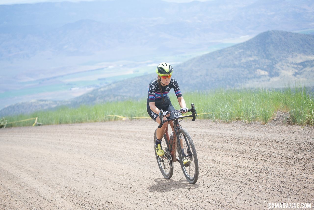 Stephens sets a steady yet super fast pace up the Col d' Crush. 2019 Crusher in the Tushar Gravel Race. © Catherine Fegan-Kim / Cottonsox Photo