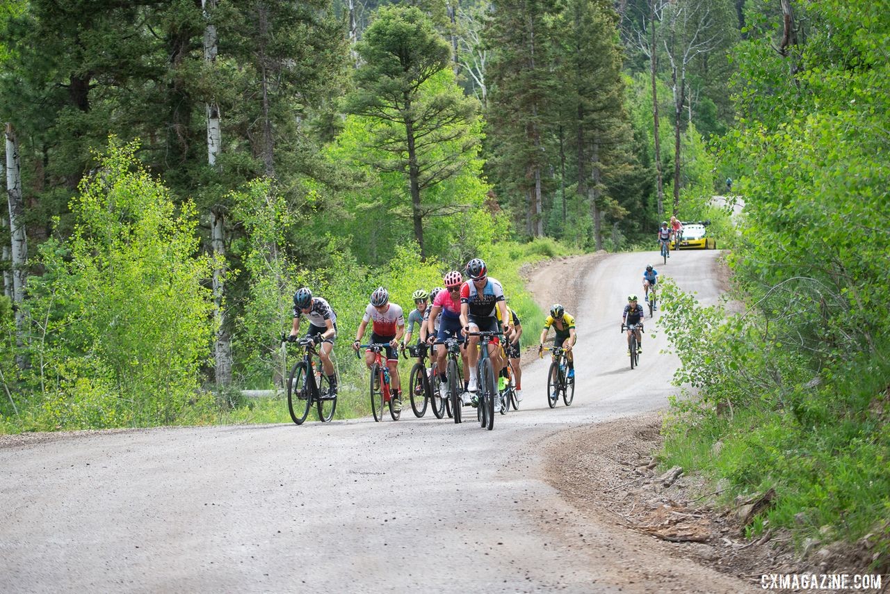 Eddie Anderson leads a group up the endless first climb. 2019 Crusher in the Tushar Gravel Race. © Cathy Fegan-Kim / Cottonsox Photo