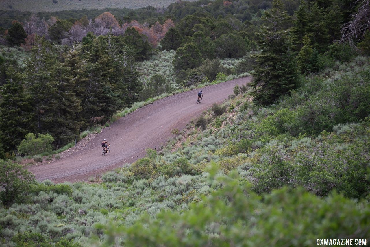 Riders descend the Col d' Crush. They would be back to climb it soon enough. 2019 Crusher in the Tushar Gravel Race. © Cathy Fegan-Kim / Cottonsox Photo