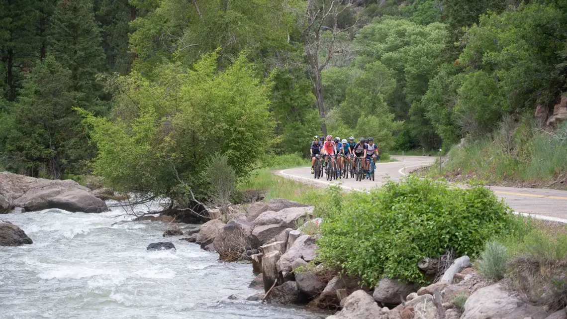 The Women's peloton makes its way toward the first dirt climb. 2019 Crusher in the Tushar Gravel Race. © Cathy Fegan-Kim / Cottonsox Photo