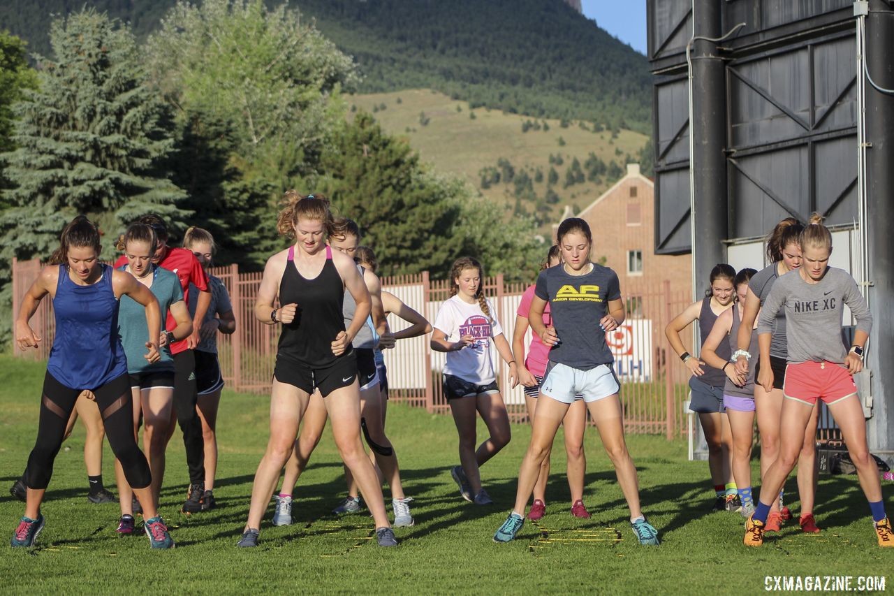 Campers did a variety of agility drills using the speed ladders. 2019 Women's MontanaCrossCamp, Thursday. © Z. Schuster / Cyclocross Magazine