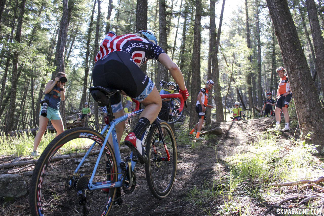 Coach Compton gives the Sven Hill a go. 2019 Women's MontanaCrossCamp, Thursday. © Z. Schuster / Cyclocross Magazine