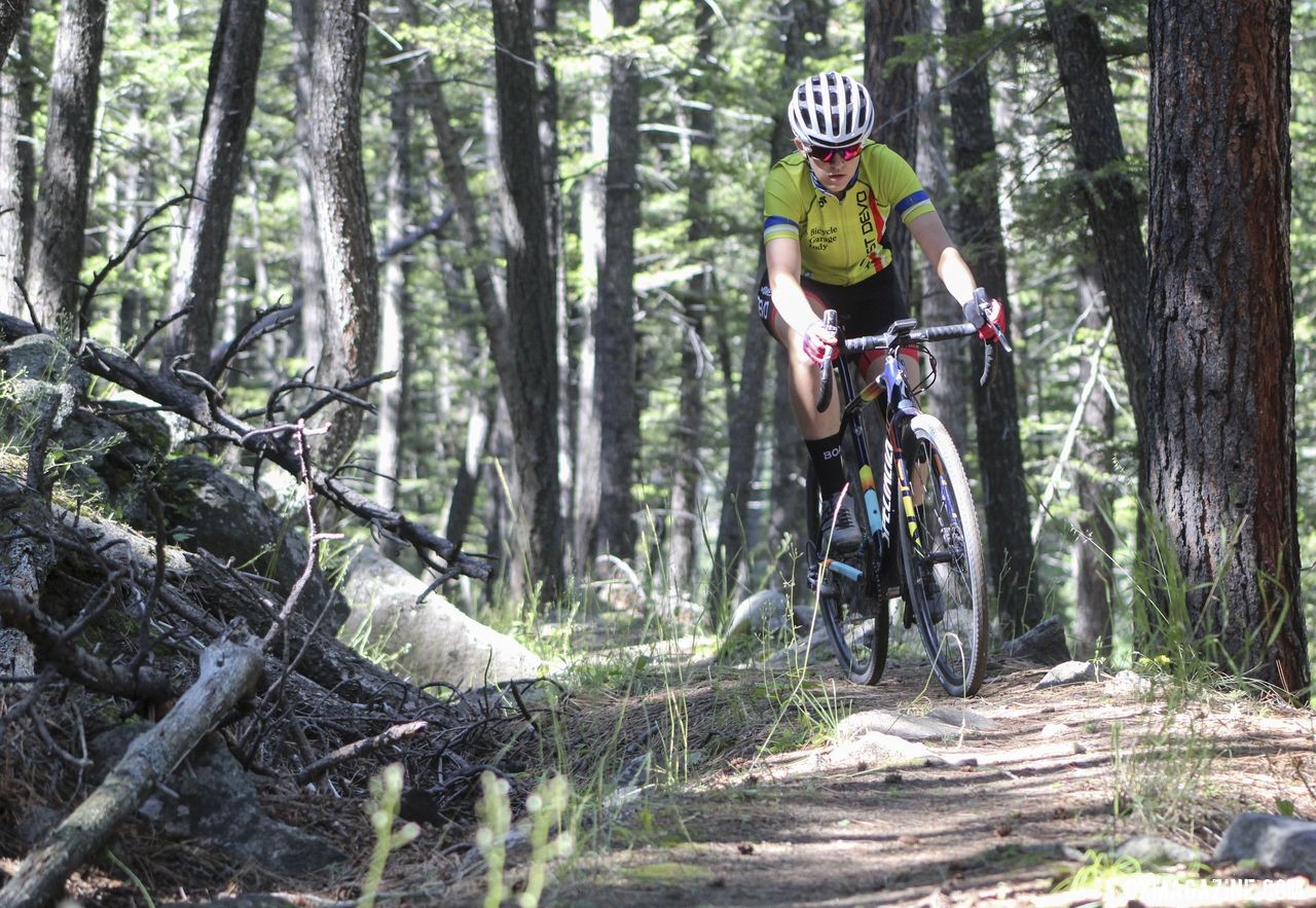 Eli Dyas navigates the hot lap course. 2019 Women's MontanaCrossCamp, Thursday. © Z. Schuster / Cyclocross Magazine