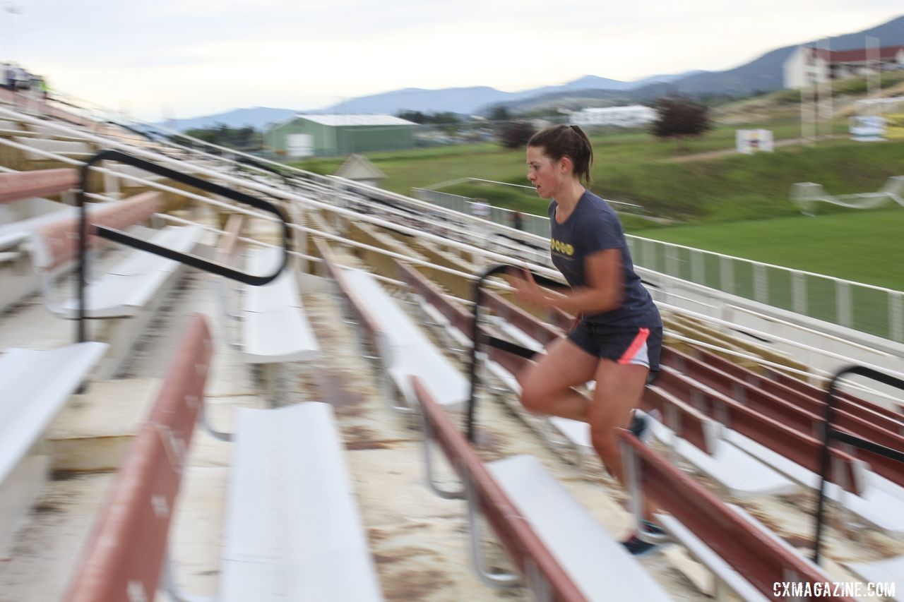 Coaches, like Allison Arensman, do the morning drills as well. 2019 Women's MontanaCrossCamp, Wednesday AM. © Z. Schuster / Cyclocross Magazine