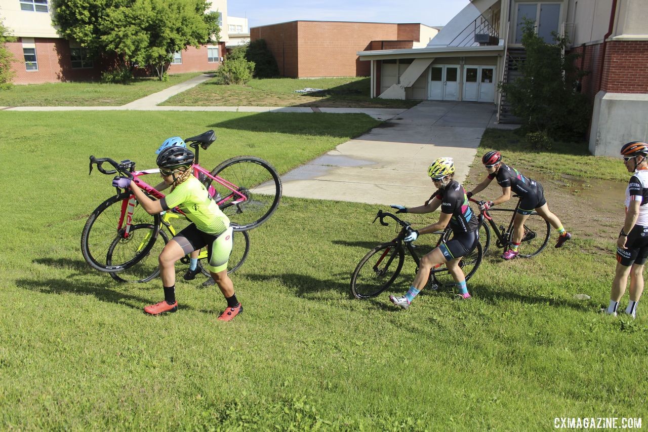 The last start was a left into a dismount, ala the Nommay World Cup. 2019 Women's MontanaCrossCamp, Wednesday AM. © Z. Schuster / Cyclocross Magazine