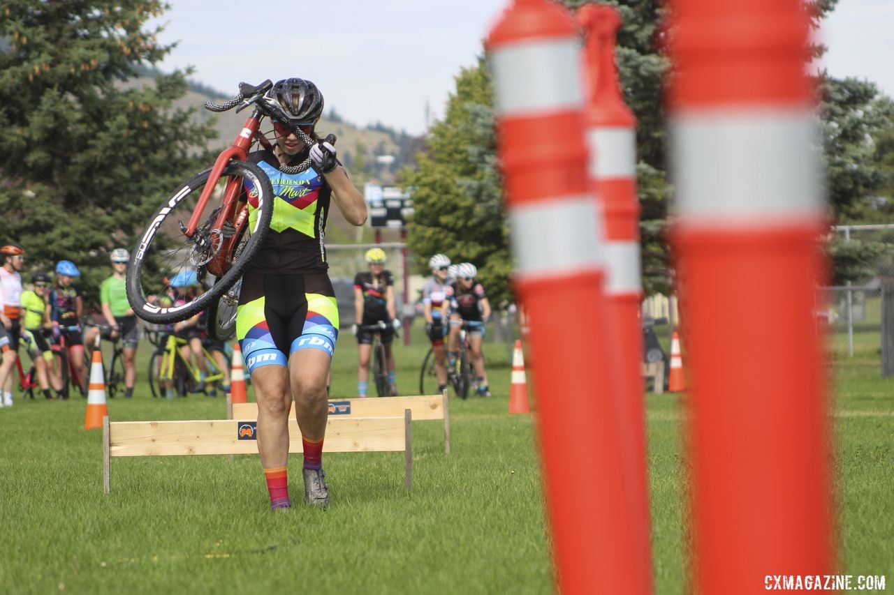 The speed ladder posed an additional obstacle after the barriers. 2019 Women's MontanaCrossCamp, Wednesday AM. © Z. Schuster / Cyclocross Magazine