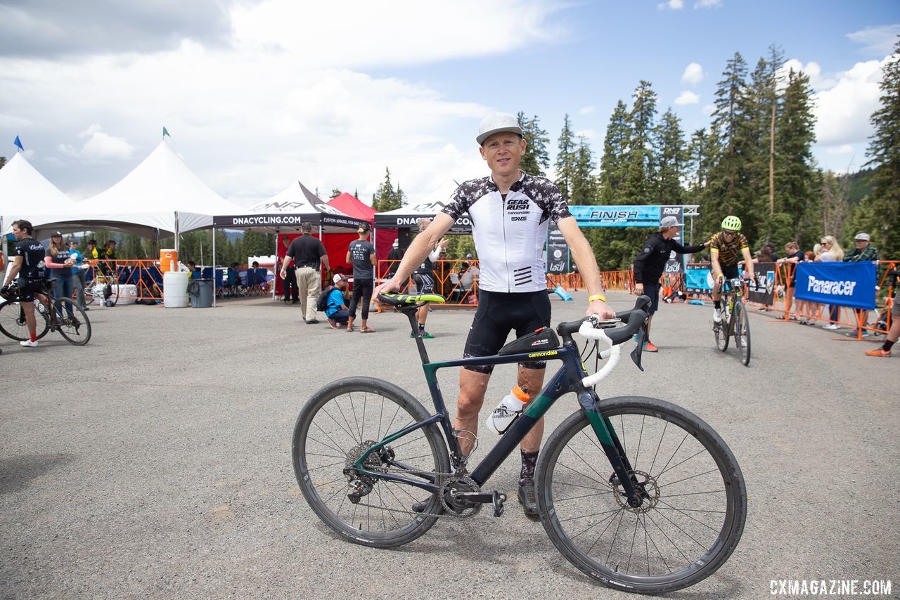 Alex Grant and his Cannondale Topstone Carbon after his Crusher win. 2019 Crusher in the Tushar Gravel Race. © Catherine Fegan-Kim / Cottonsox Photo