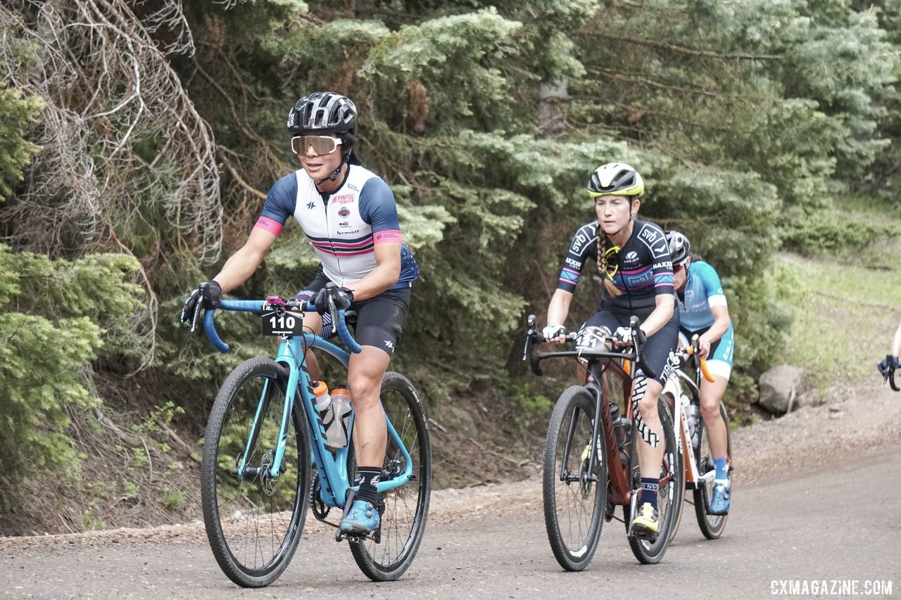 Evelyn Dong and Lauren Stephens ride together early in the Crusher. 2019 Crusher in the Tushar Gravel Race. © Hyperthreads