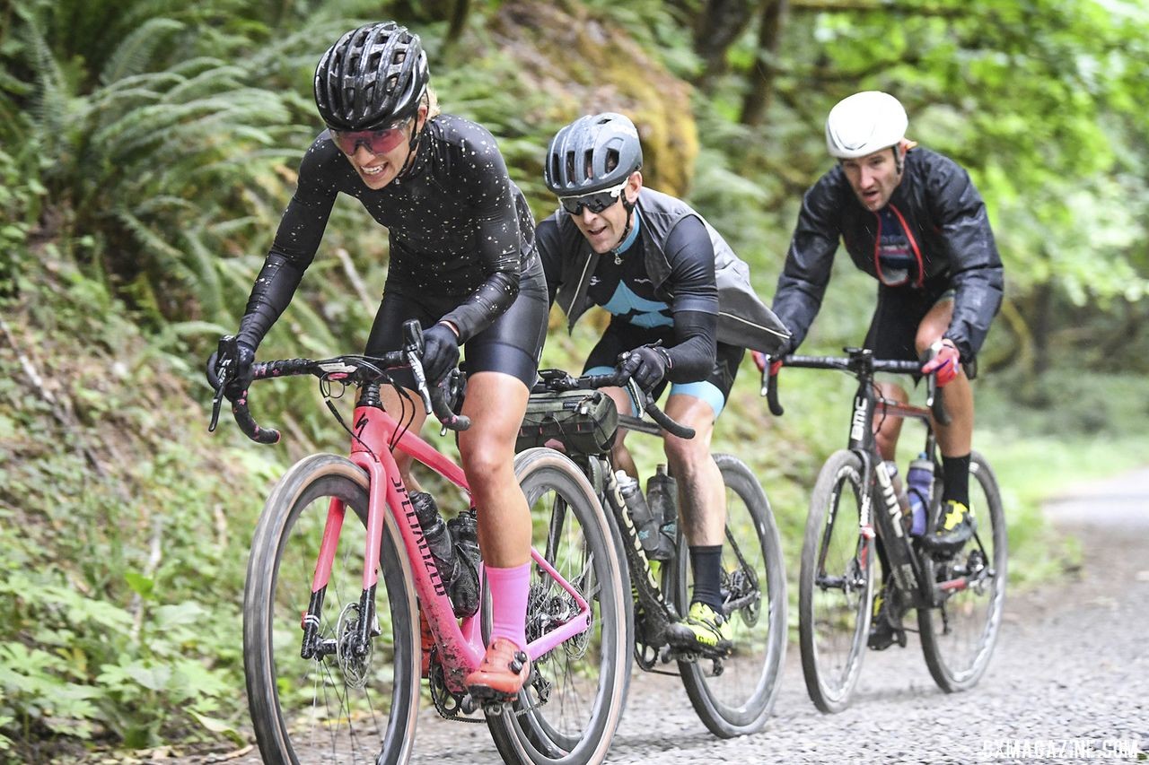 Sarah Sturm leads a small group. 2019 Oregon Trail Gravel Grinder. © Adam Lapierre